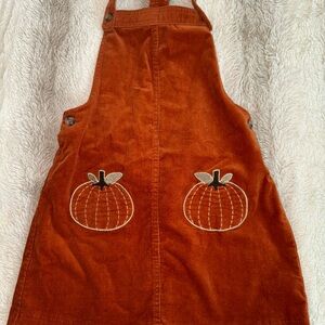 Girls Orange Corduroy Pumpkin Pinafore Dress